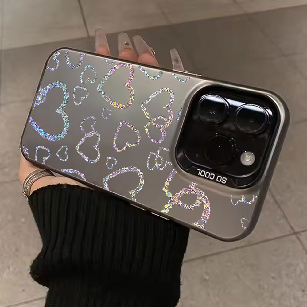 Matte Pc Case - iPhone 17、18、16、15、14、13、12、11 Pro、Xs Max、Mini、8、7 Plus、XR、Air、17e、16eに対応した、カラフルなハート柄のケース。マット加工のIMD素材を使用し、衝撃に強いカバー。